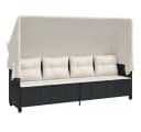 vidaXL Gartenliege mit Dach und Kissen Schwarz Poly Rattan Bild 2