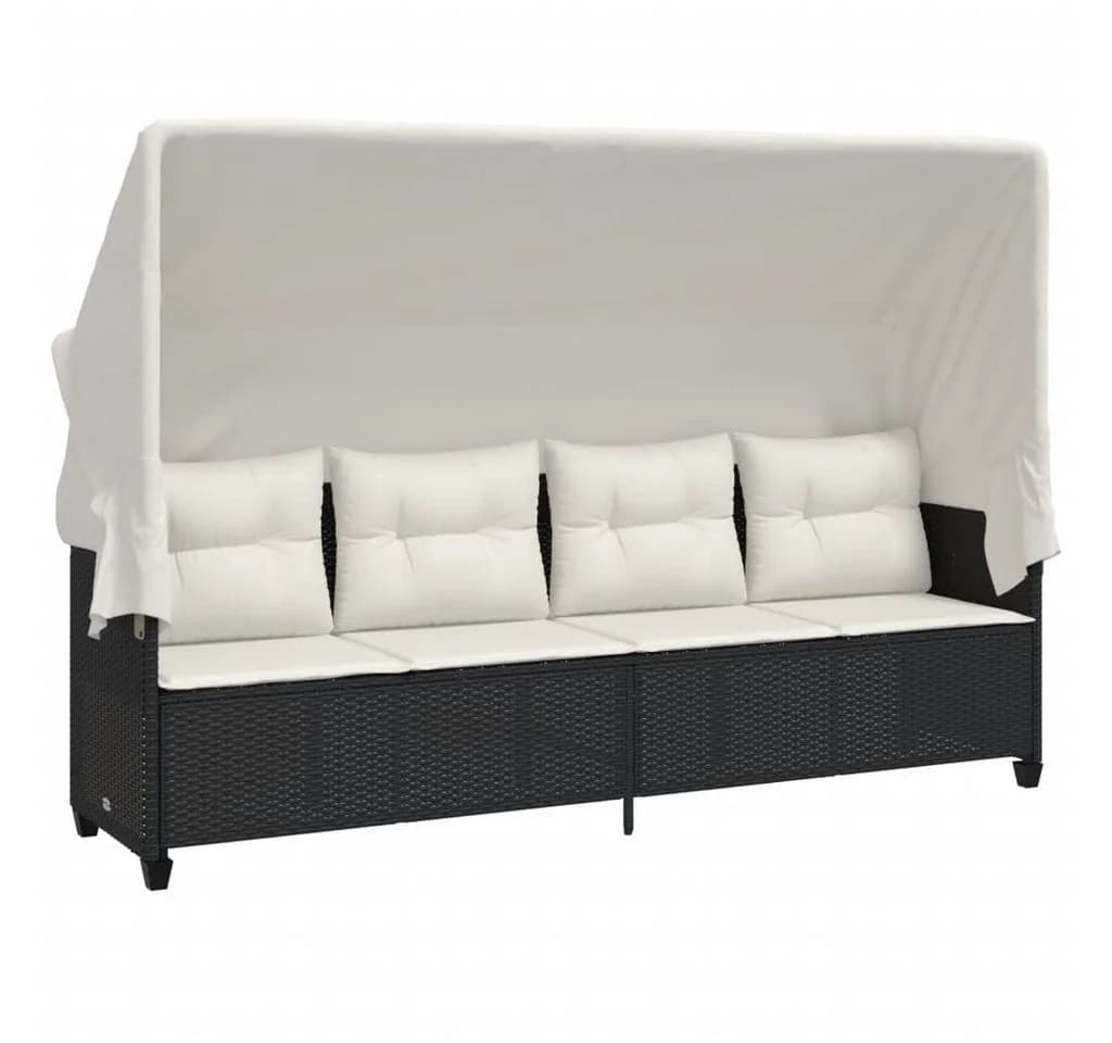 vidaXL Gartenliege mit Dach und Kissen Schwarz Poly Rattan - Bild 2