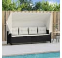vidaXL Gartenliege mit Dach und Kissen Schwarz Poly Rattan Bild 3