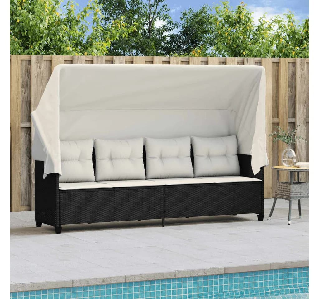 vidaXL Gartenliege mit Dach und Kissen Schwarz Poly Rattan - Bild 3