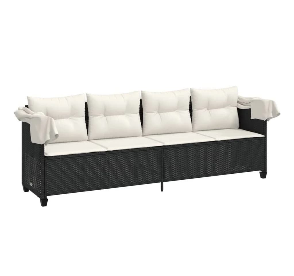 vidaXL Gartenliege mit Dach und Kissen Schwarz Poly Rattan - Bild 4