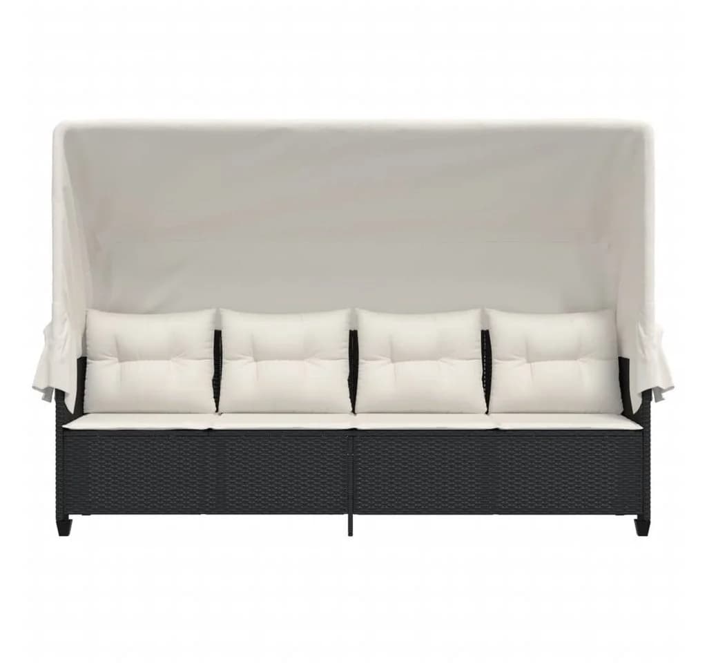 vidaXL Gartenliege mit Dach und Kissen Schwarz Poly Rattan - Bild 5