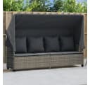 vidaXL Gartenliege mit Dach und Kissen Grau PE-Rattan Bild 1