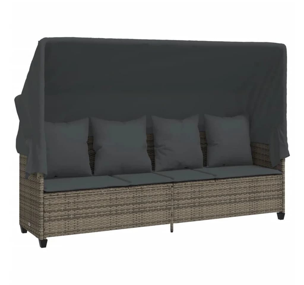 vidaXL Gartenliege mit Dach und Kissen Grau PE-Rattan - Bild 2