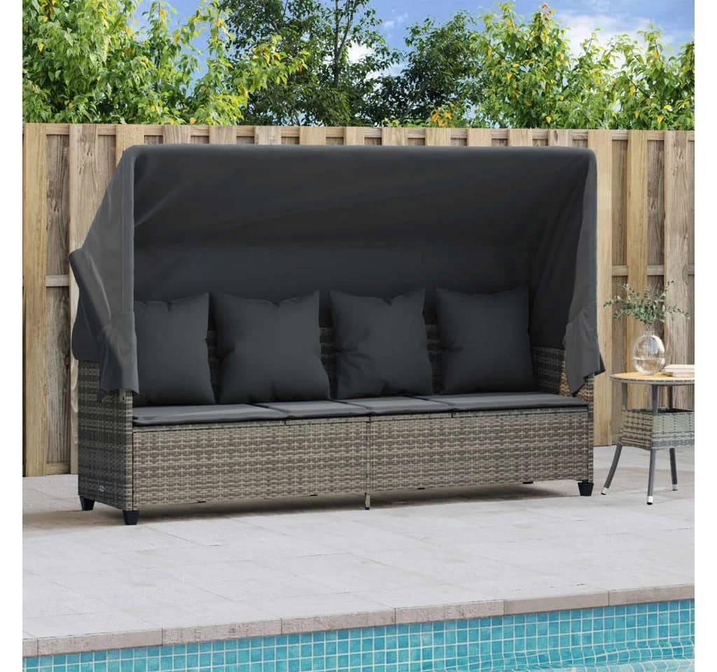 vidaXL Gartenliege mit Dach und Kissen Grau PE-Rattan - Bild 3