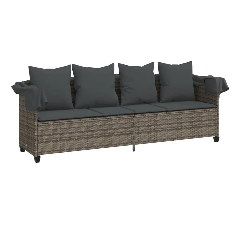 vidaXL Gartenliege mit Dach und Kissen Grau PE-Rattan - Bild 4