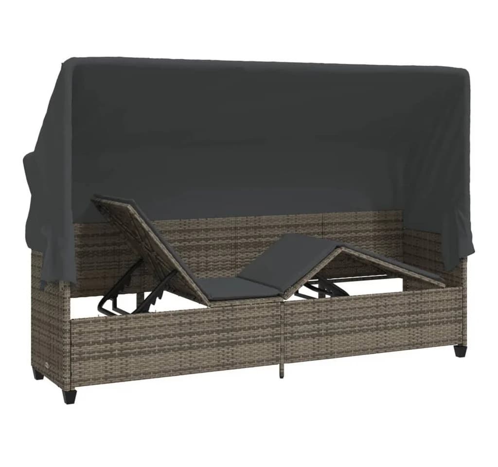 vidaXL Gartenliege mit Dach und Kissen Grau PE-Rattan - Bild 5