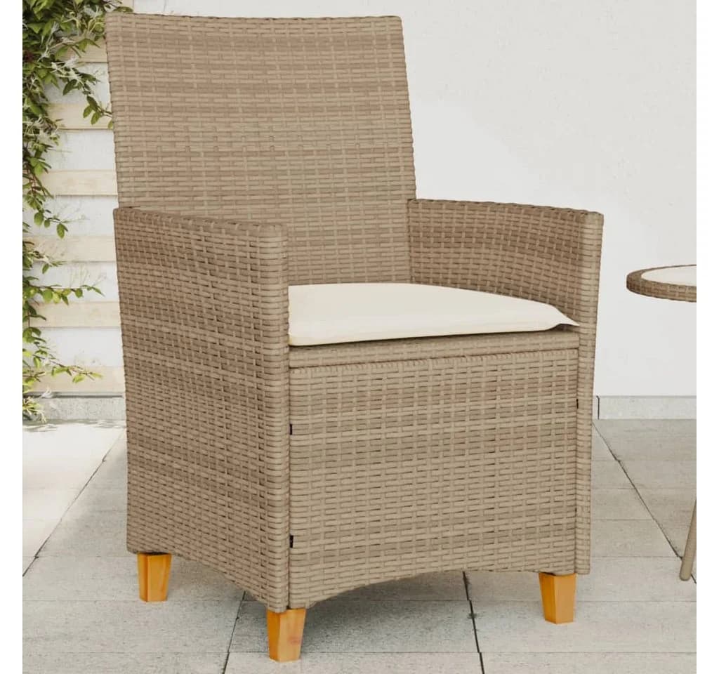 vidaXL Gartenstuhl 2 Stk. Beige Poly Rattan mit Kissen