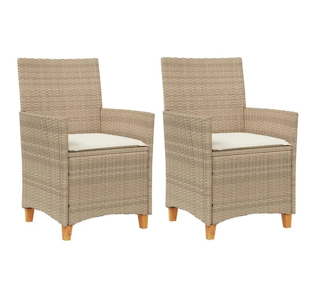 vidaXL Gartenstuhl 2 Stk. Beige Poly Rattan mit Kissen - Bild 2