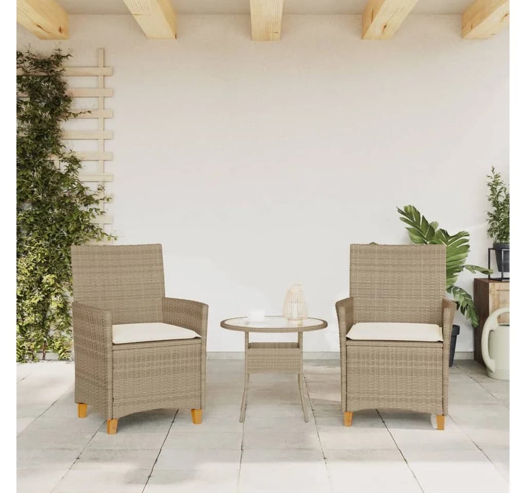 vidaXL Gartenstuhl 2 Stk. Beige Poly Rattan mit Kissen - Bild 3