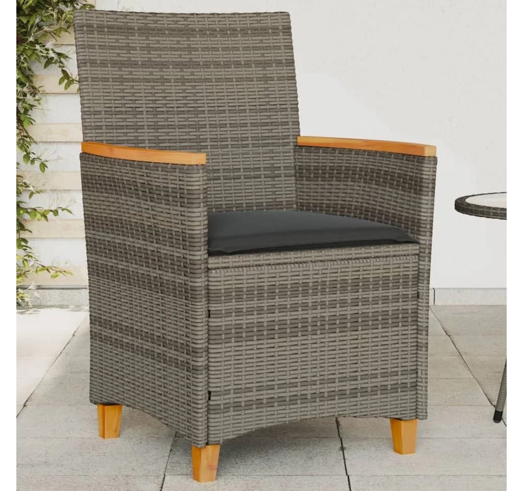 vidaXL Gartenstuhl mit Kissen 2er-Set Grau Poly Rattan Massivholz