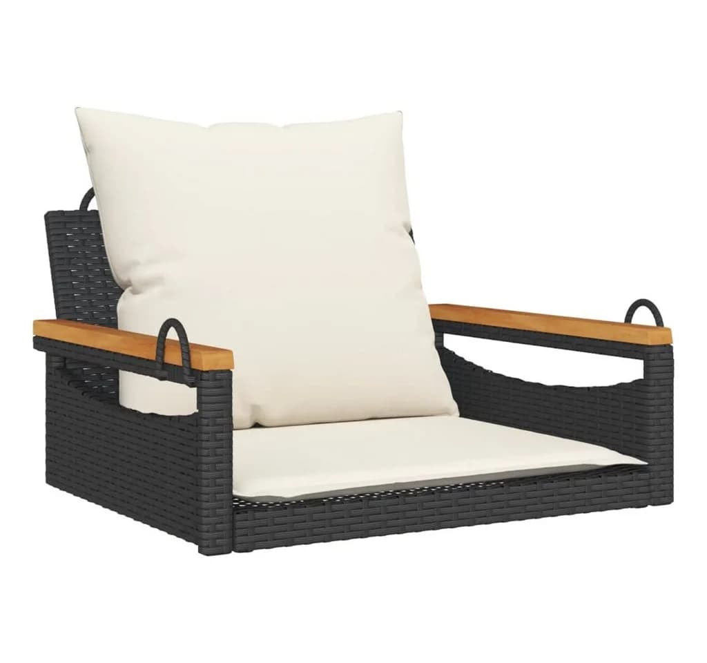 vidaXL Hängesessel mit Kissen Schwarz Poly Rattan