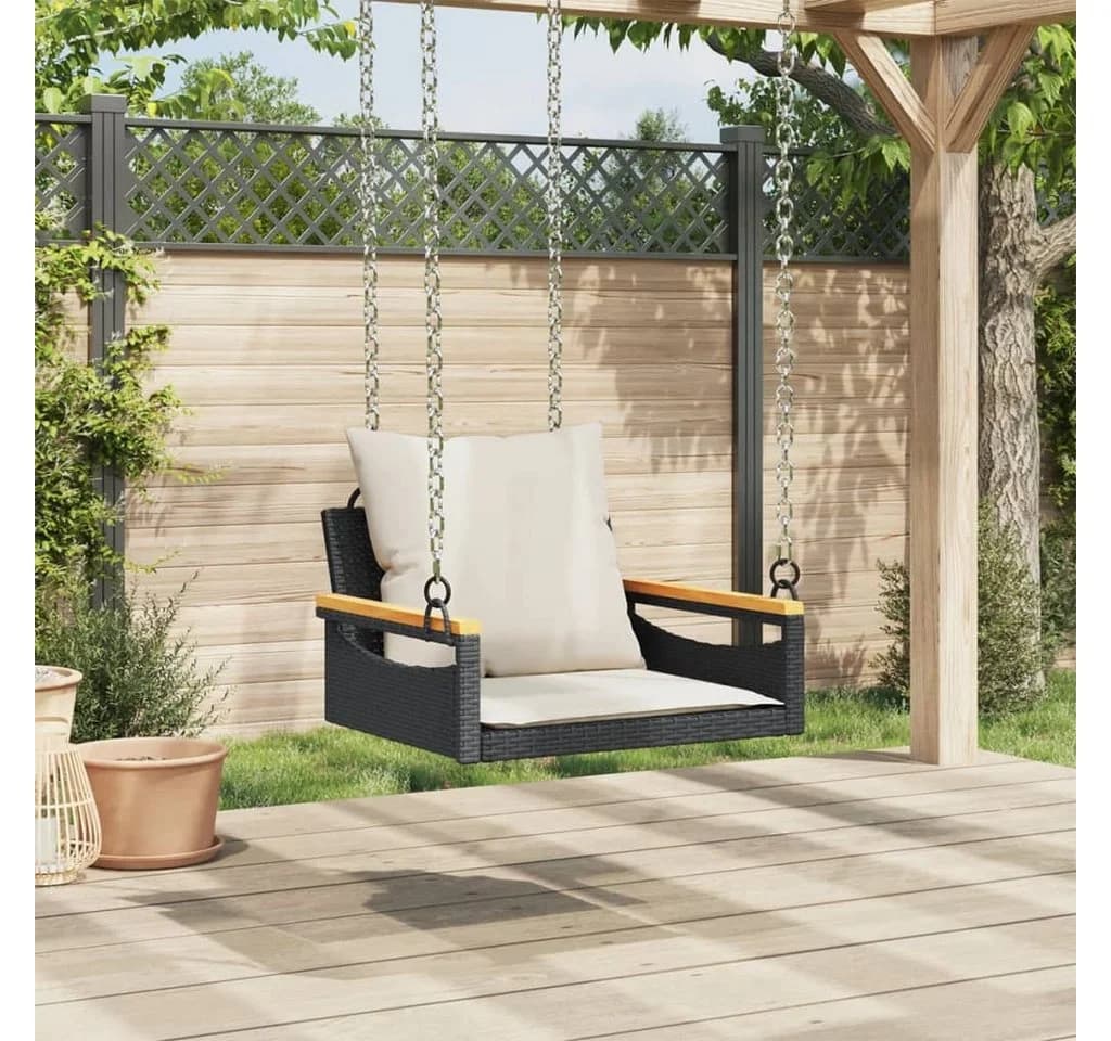 vidaXL Hängesessel mit Kissen Schwarz Poly Rattan - Bild 3