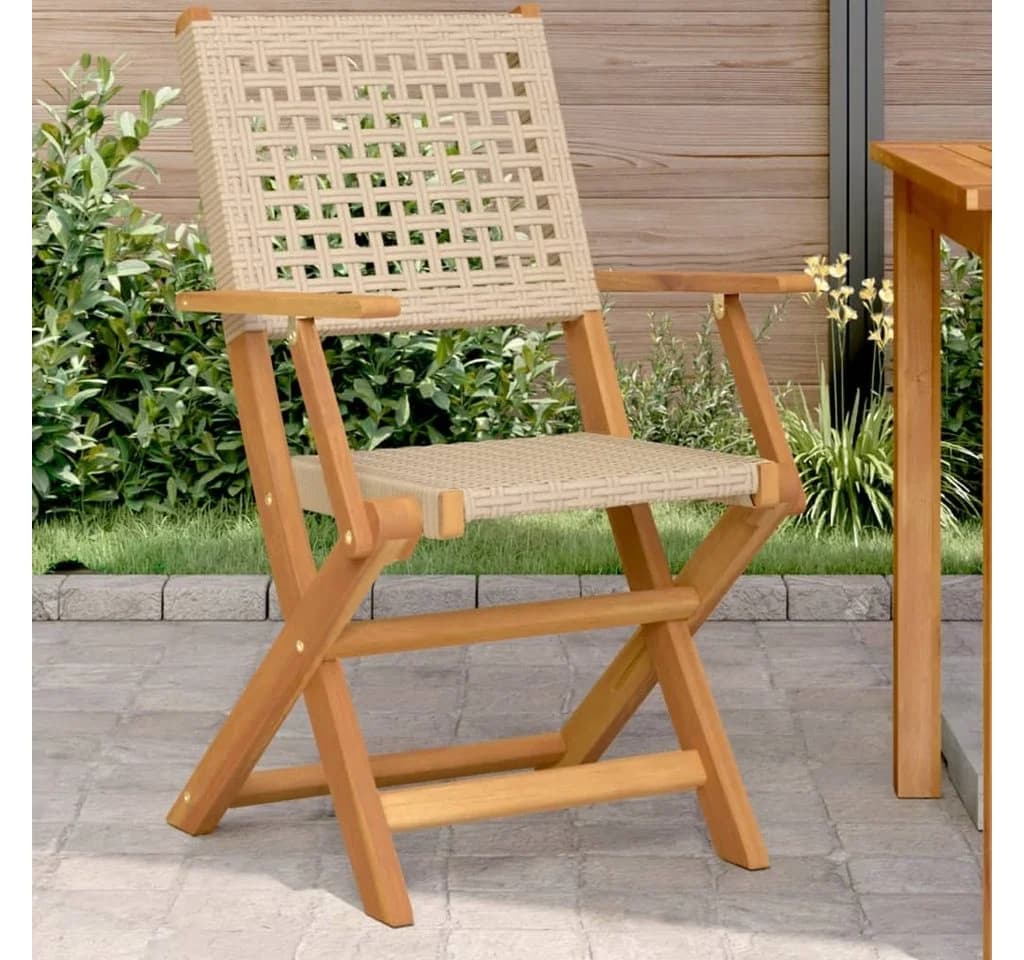 vidaXL Gartenstuhl 2er-Set Beige Massivholz Poly Rattan Klappbar