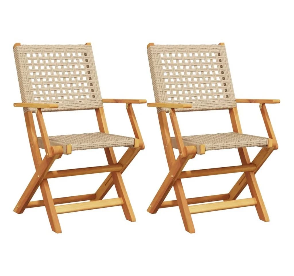 vidaXL Gartenstuhl 2er-Set Beige Massivholz Poly Rattan Klappbar - Bild 2