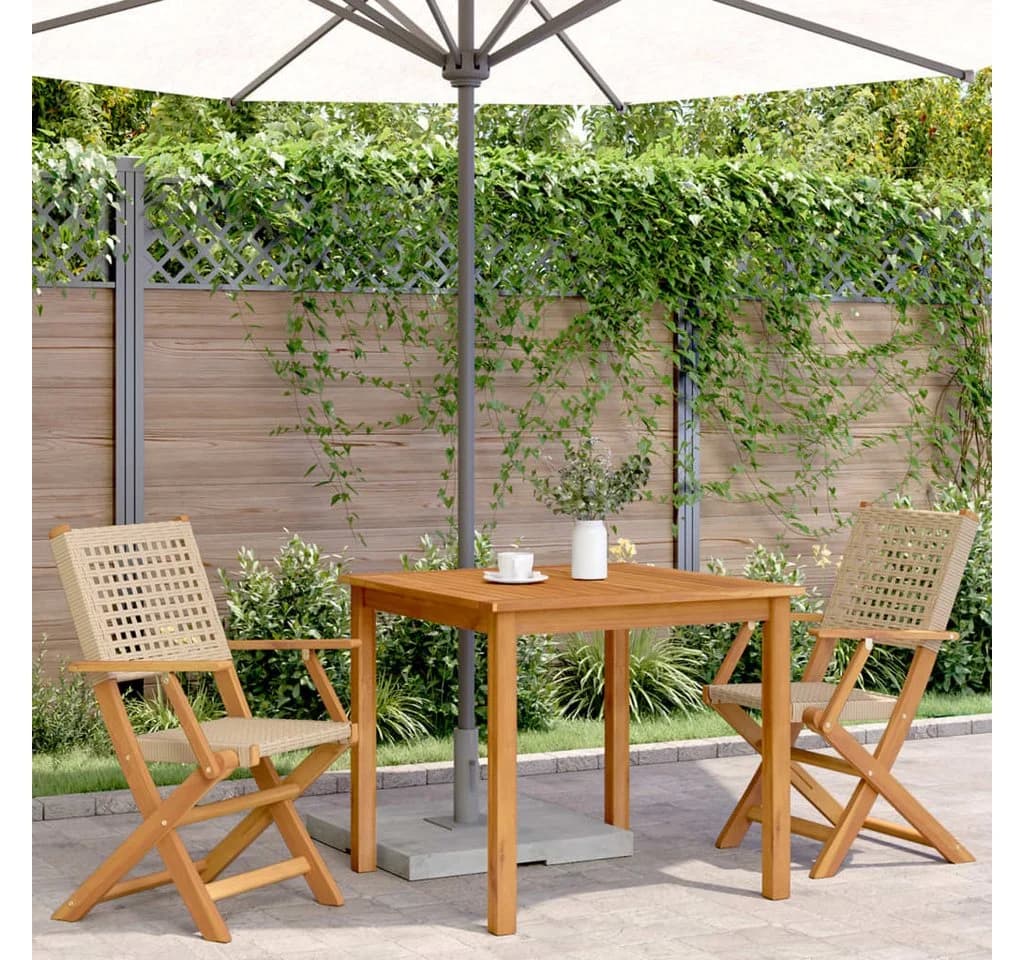 vidaXL Gartenstuhl 2er-Set Beige Massivholz Poly Rattan Klappbar - Bild 3
