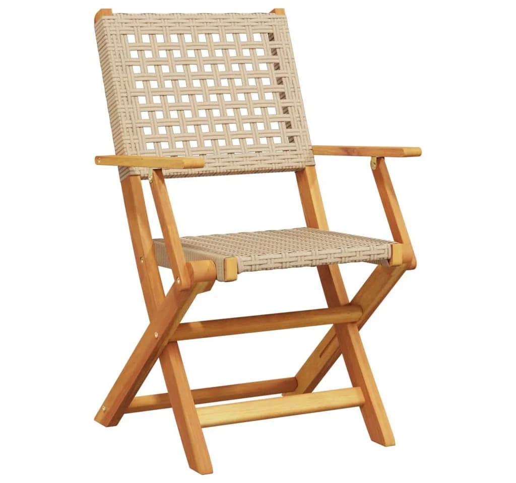vidaXL Gartenstuhl 2er-Set Beige Massivholz Poly Rattan Klappbar - Bild 4