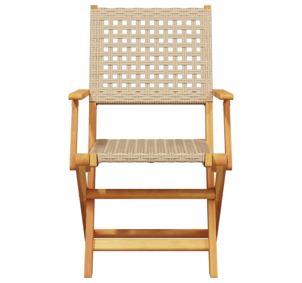 vidaXL Gartenstuhl 2er-Set Beige Massivholz Poly Rattan Klappbar - Bild 5