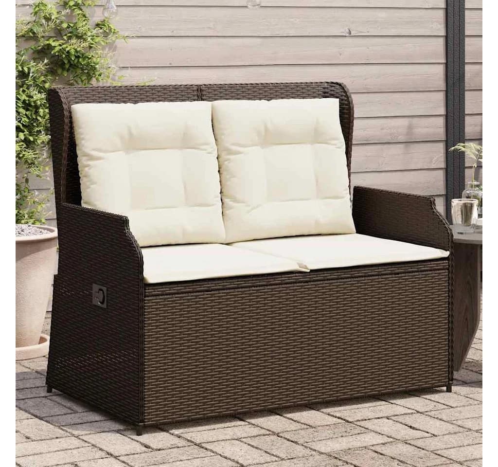 vidaXL Gartenbank Verstellbar mit Kissen Braun Poly Rattan
