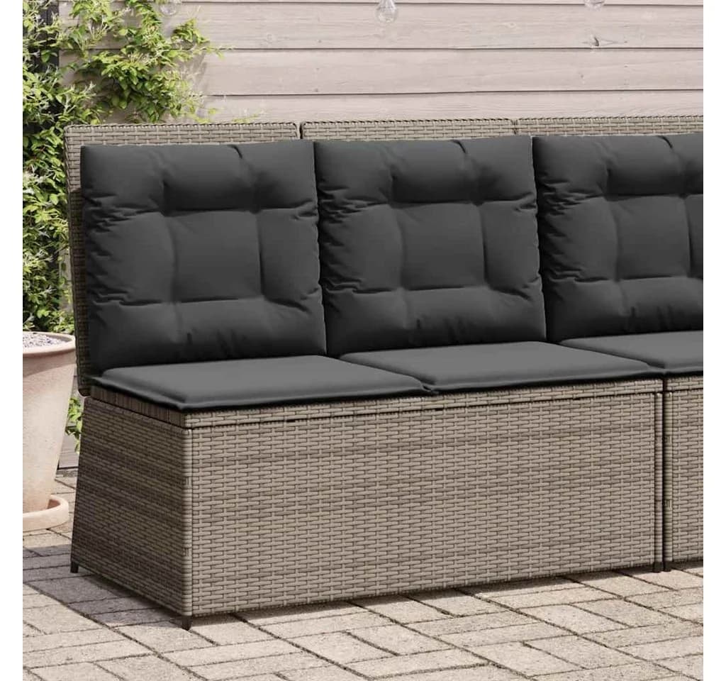 vidaXL Gartenbank Verstellbar mit Kissen Grau Poly Rattan