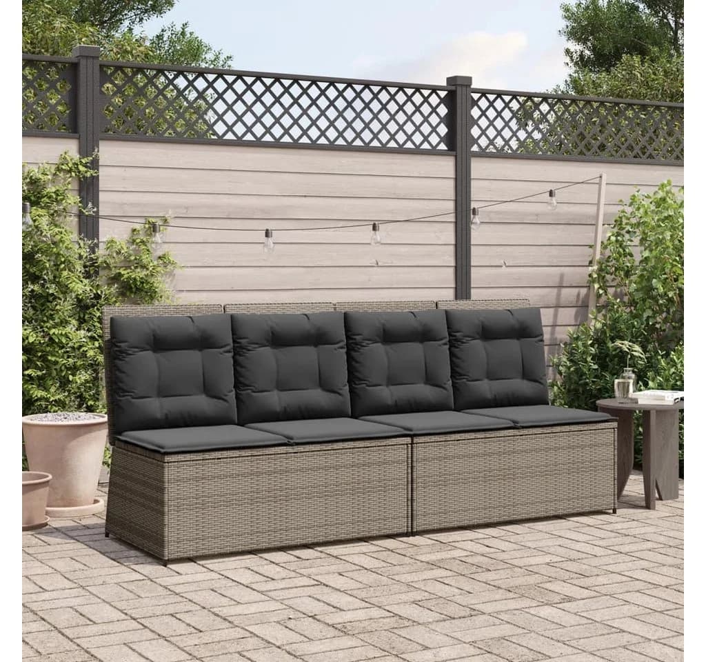 vidaXL Gartenbank Verstellbar mit Kissen Grau Poly Rattan - Bild 3