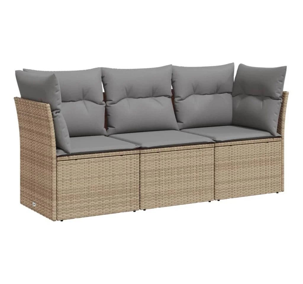 vidaXL Gartenlounge-Set 3-tlg. Beige Poly Rattan mit Kissen - Bild 2