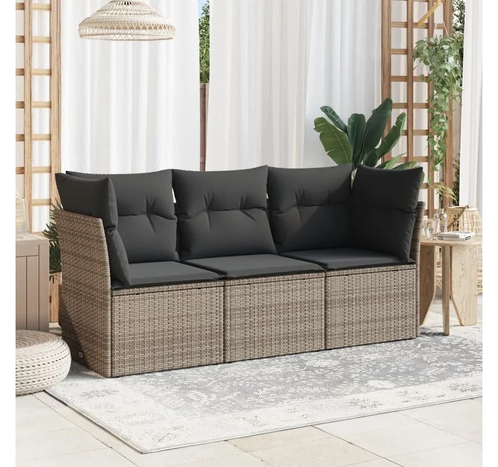 vidaXL Gartenlounge-Set 3-tlg. Grau Poly Rattan