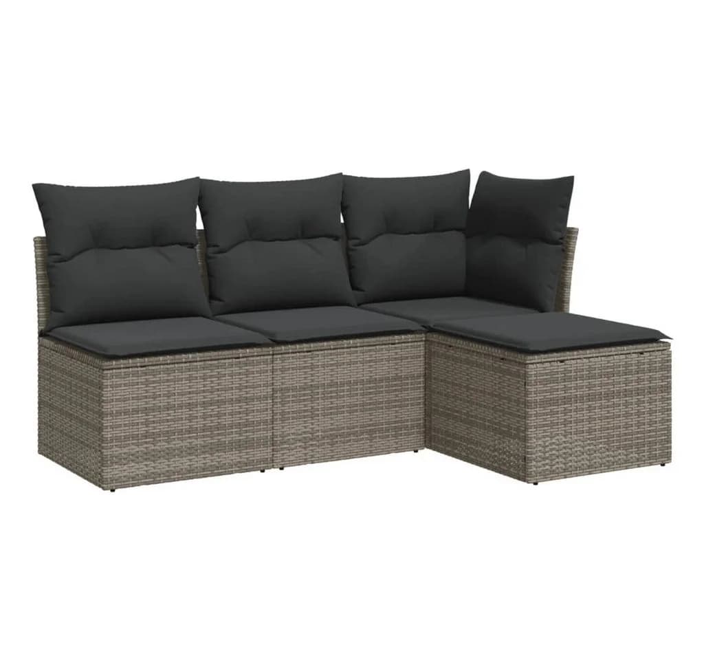 vidaXL Gartenlounge-Set 4-tlg. Grau Poly Rattan mit Kissen - Bild 2