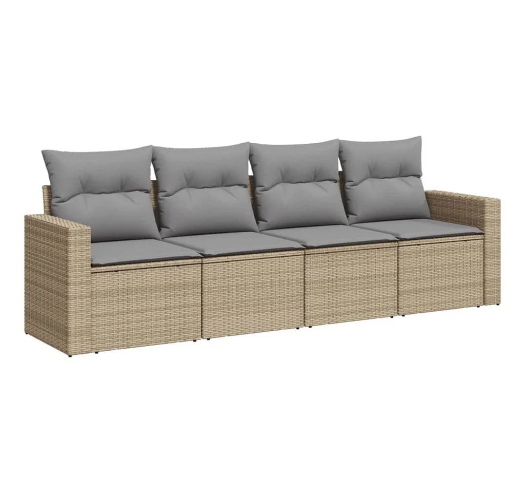 vidaXL Garten-Sofagarnitur 4-tlg. Beige Poly Rattan mit Kissen - Bild 2