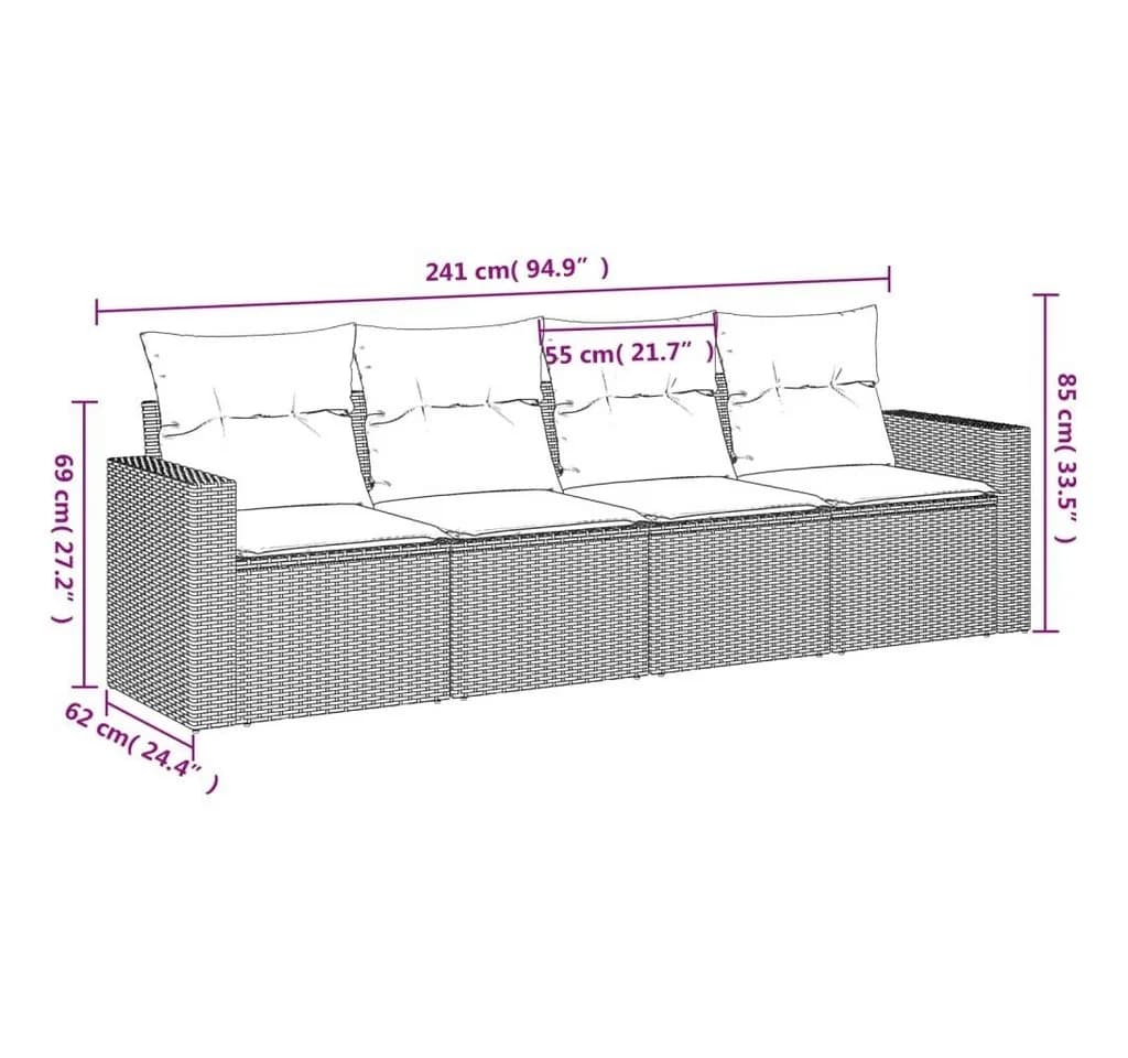 vidaXL Garten-Sofagarnitur 4-tlg. Beige Poly Rattan mit Kissen - Bild 4