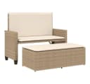 vidaXL Gartenbank mit Kissen und Hocker Beige Poly Rattan Bild 2