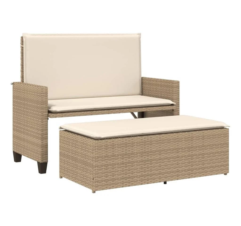 vidaXL Gartenbank mit Kissen und Hocker Beige Poly Rattan - Bild 2