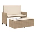 vidaXL Gartenbank mit Kissen und Hocker Beige Poly Rattan Bild 4