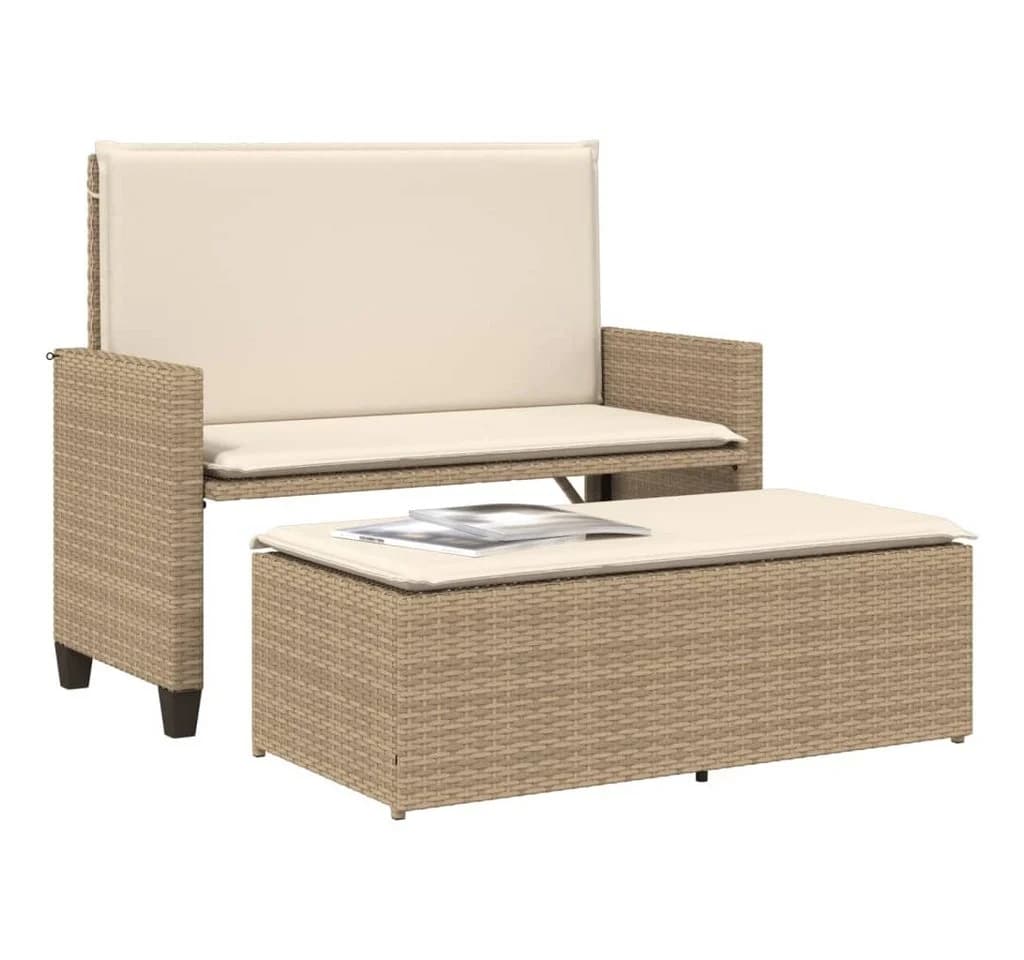 vidaXL Gartenbank mit Kissen und Hocker Beige Poly Rattan - Bild 4