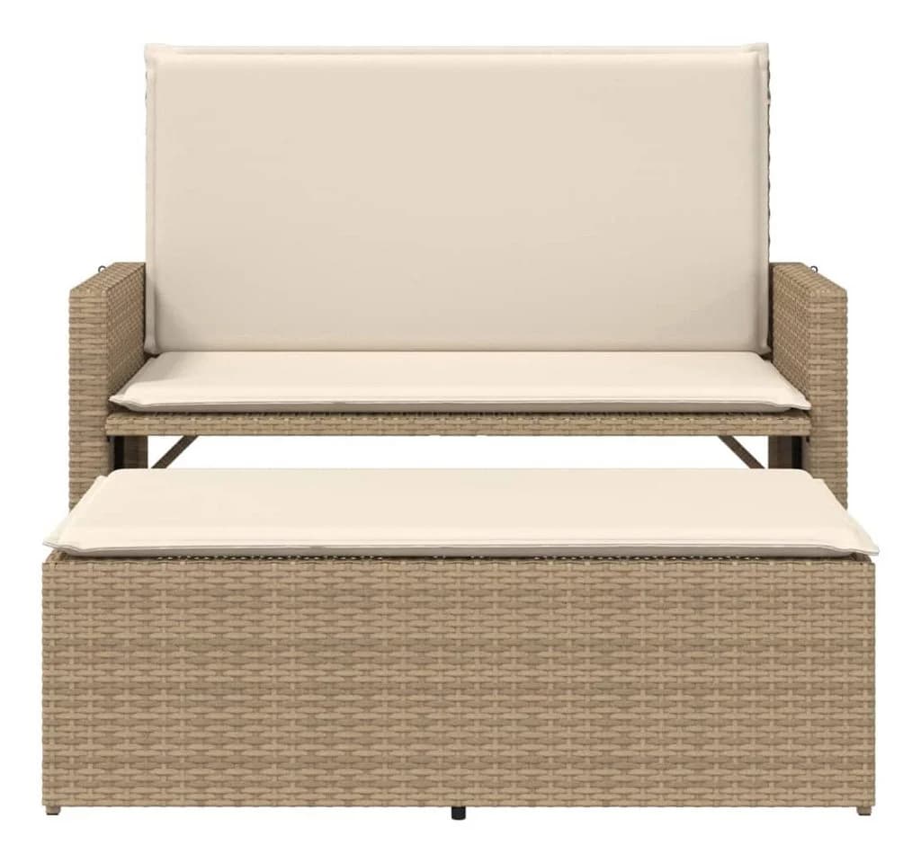 vidaXL Gartenbank mit Kissen und Hocker Beige Poly Rattan - Bild 5