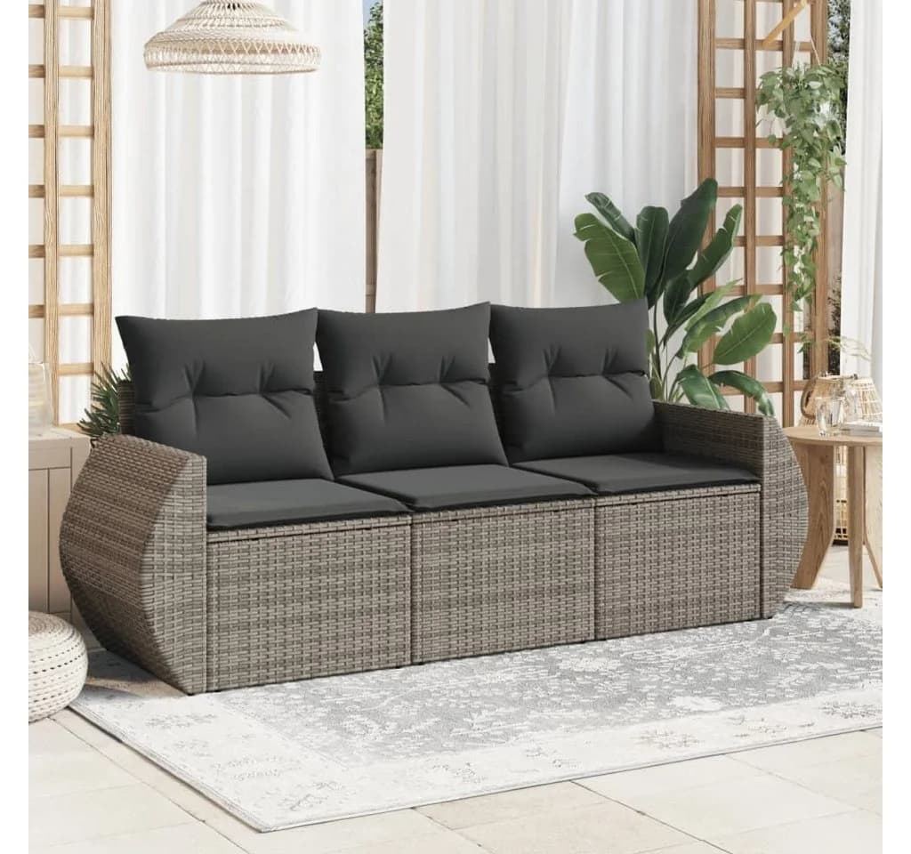 VIDAXL Gartenlounge-Set 3-tlg. Grau Poly Rattan