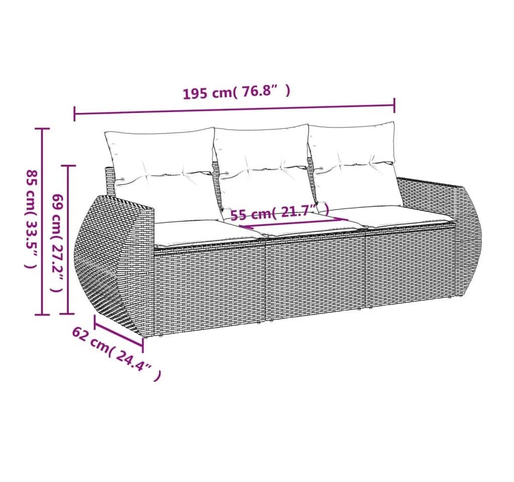 VIDAXL Gartenlounge-Set 3-tlg. Grau Poly Rattan - Bild 3