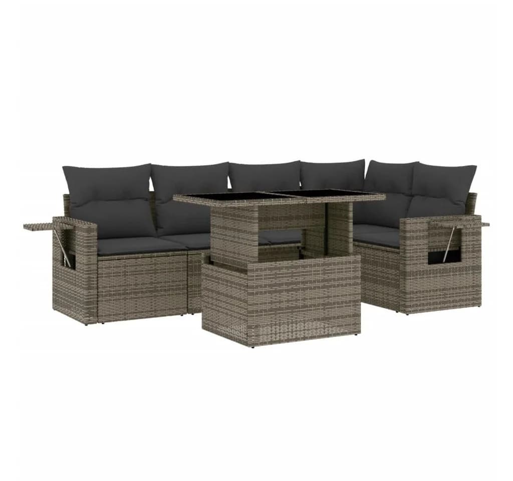 vidaXL Gartenlounge-Set 6-tlg. Grau Poly Rattan mit Kissen - Bild 2