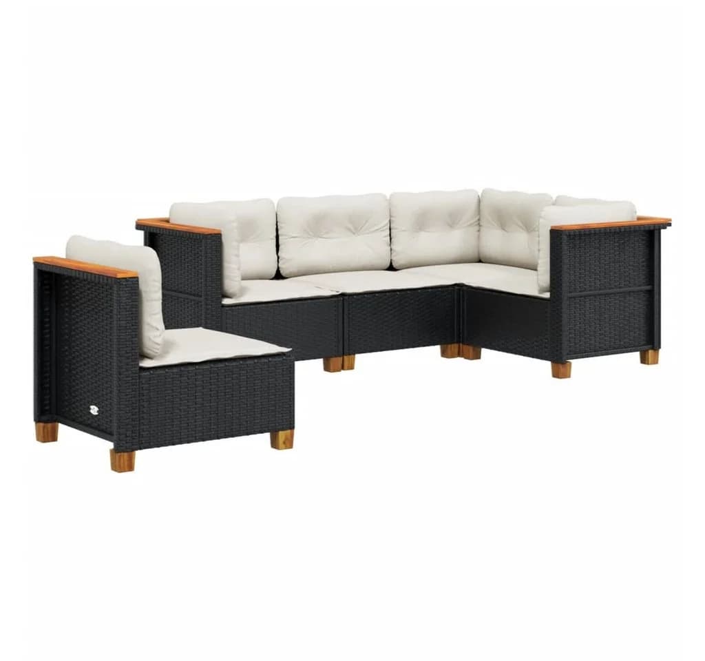 vidaXL Gartenlounge-Set 5-tlg. Schwarz Poly Rattan mit Kissen - Bild 2