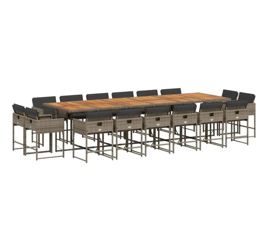 vidaXL Garten-Essgruppe 17-tlg. Grau Poly Rattan mit Kissen - Bild 2