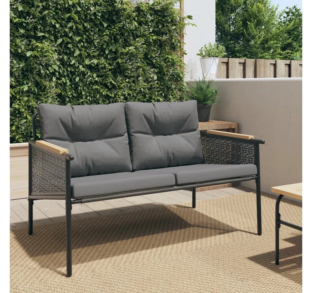 vidaXL Gartenbank mit Kissen Schwarz Stahl - Bild 2