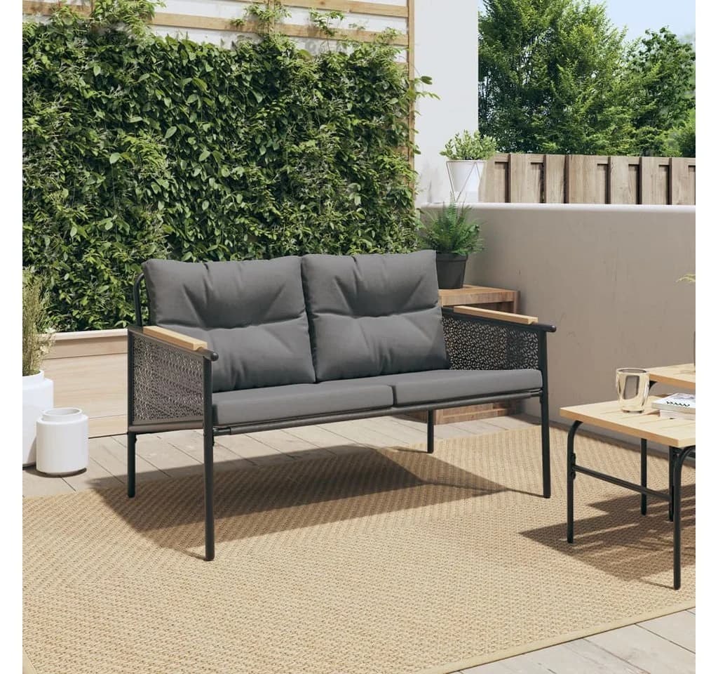 vidaXL Gartenbank mit Kissen Schwarz Stahl - Bild 3