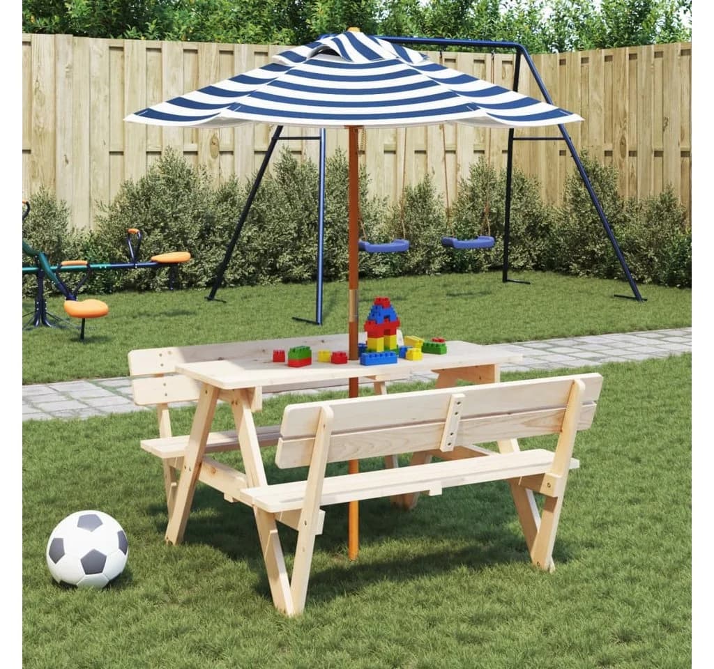 vidaXL Sonnenschirm für Kinder Blau/Weiß Hartholzmast