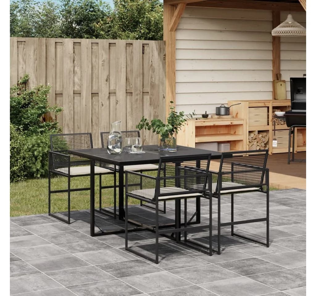 vidaXL Garten-Essgruppe 5-tlg. Schwarz Poly Rattan mit Kissen