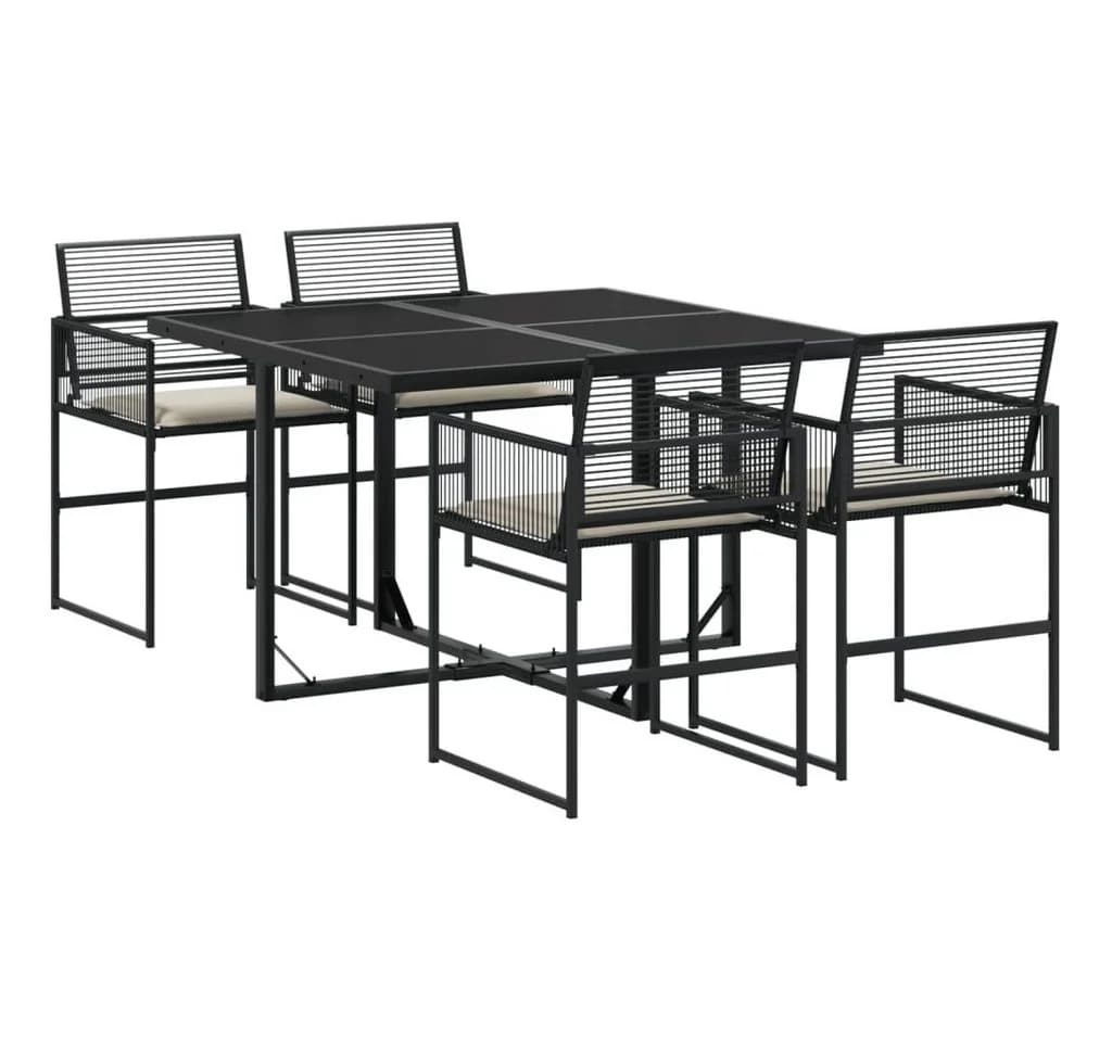 vidaXL Garten-Essgruppe 5-tlg. Schwarz Poly Rattan mit Kissen - Bild 2