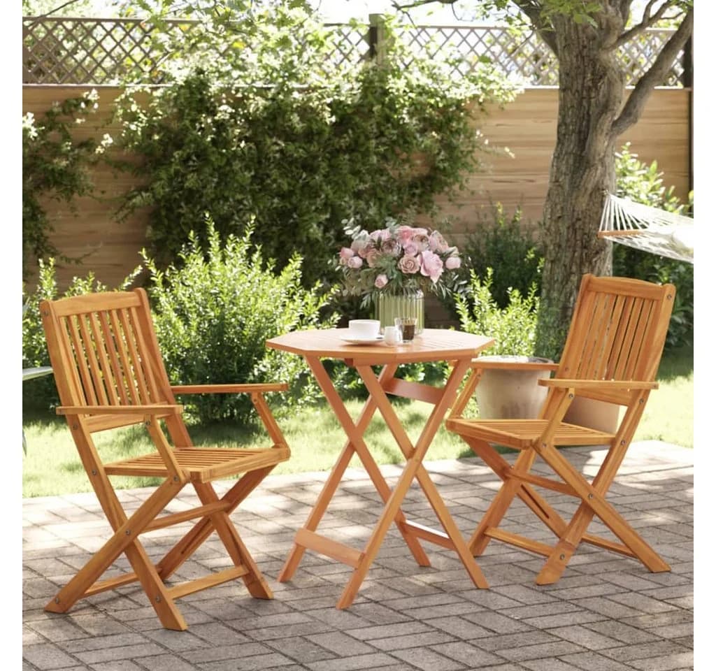 vidaXL Gartenlounge-Set 3-tlg. Bistro-Set Klappbar Massivholz