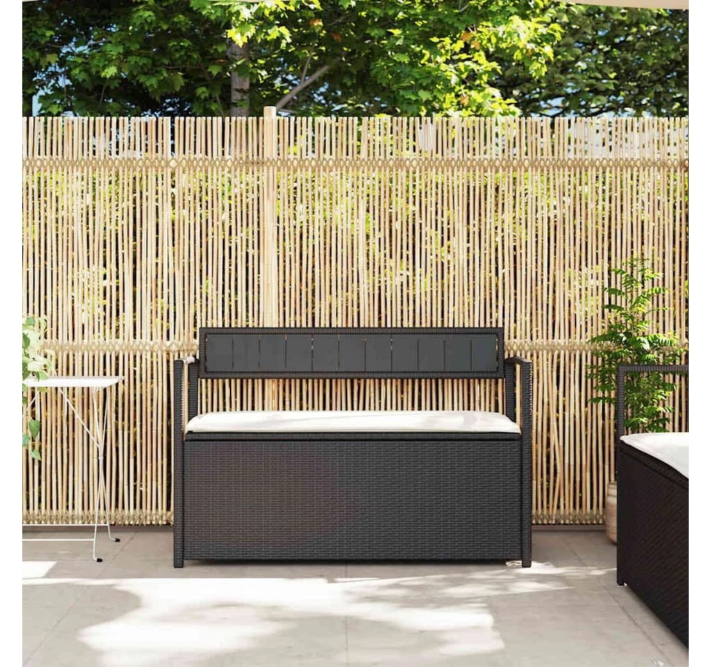 vidaXL Gartenbank mit Stauraum und Kissen Schwarz Poly Rattan - Bild 3