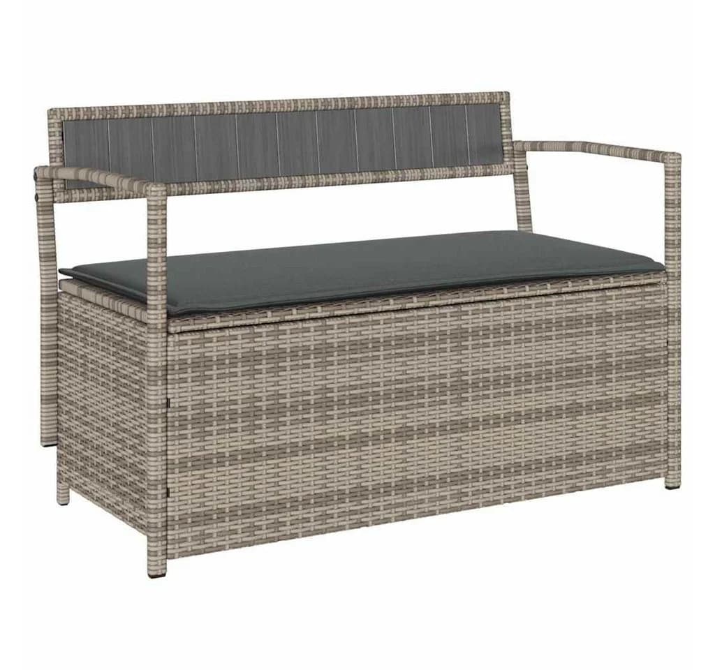 vidaXL Gartenbank mit Stauraum und Kissen Grau Poly Rattan - Bild 2