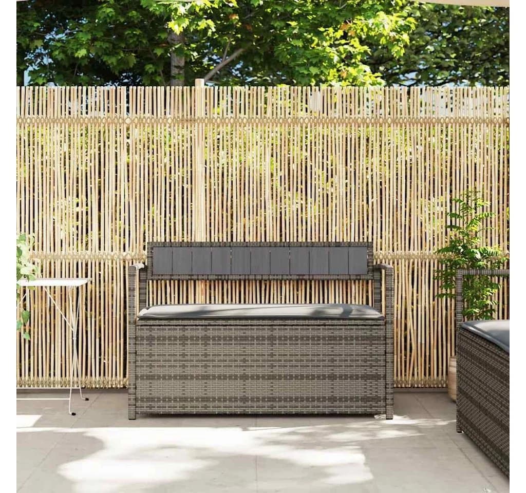 vidaXL Gartenbank mit Stauraum und Kissen Grau Poly Rattan - Bild 3