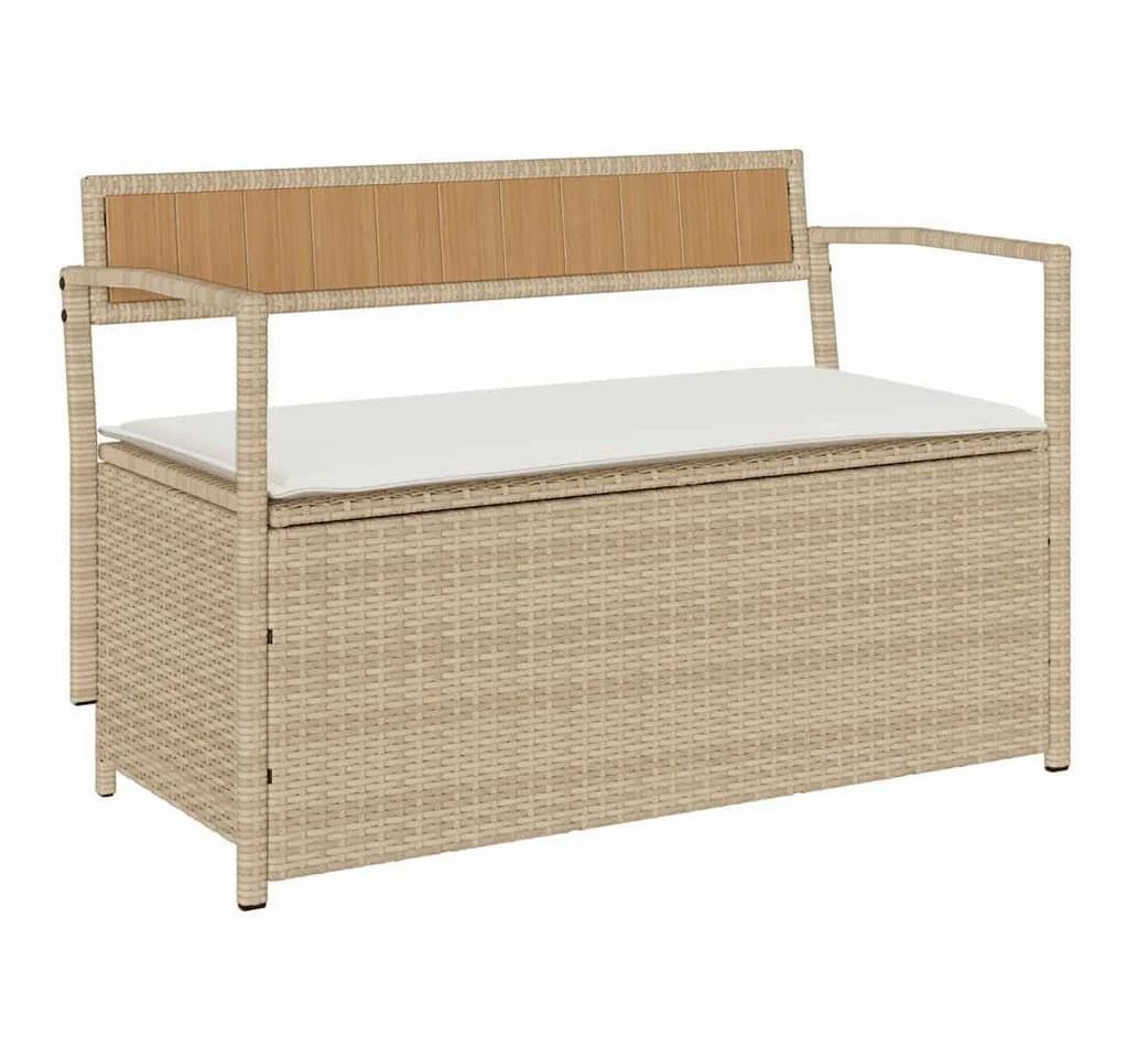 vidaXL Gartenbank mit Stauraum und Kissen Beige Poly Rattan - Bild 2